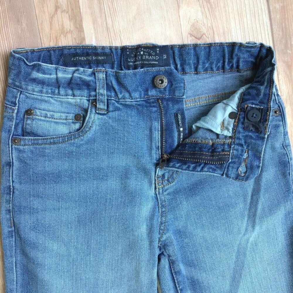 Lucky Brand Jeans Authentic Skinny Sz 12 Girl Medium Wash Denim Adjustable Waist - Picture 4 of 9